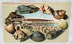 132L. 1911, SEASHELL BORDER, EMBOSSED ROSS PAVILLION & BOARDWALK, OCEAN GROVE NJ - Picture 1 of 2