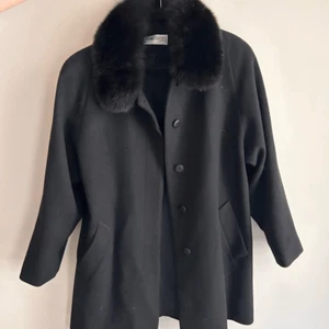Amazing Vintage 1970s Inky Black Wool & Fox Deadstock Fully Lined Winter Swing C - Picture 1 of 5