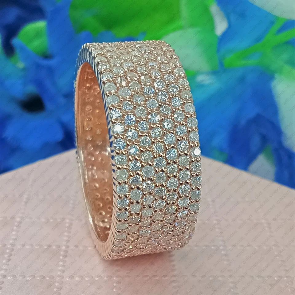 Moissanite Men's & Women's Multiple Row Engagement Band in 14k Rose Gold Plated - Image 1 of 4