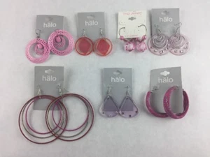 Costume Fashion Earring Lot 7 Pink & Purple Dangle Hoop Jewelry - Picture 1 of 3