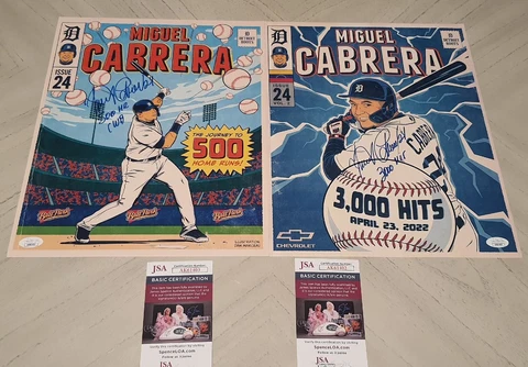 Miguel Cabrera 500 Home Runs & 3000 Hits Comic Book Posters Autographed Jsa Cert Cover