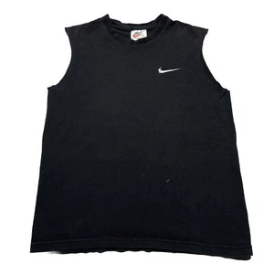Vintage 90s Nike Tank Top T-Shirt Youth Boys Size Medium Black Swoosh USA Made - Picture 1 of 8