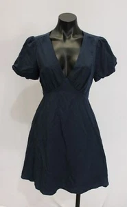 Lulus Womens Sweet & Soulful Pocketed Puff Sleeve Tie Back Dress BL1 Navy Medium - Picture 1 of 4