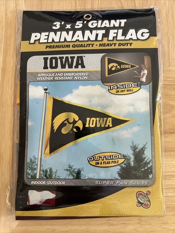 NCAA Iowa Hawkeyes Giant Pennant Flag 3’ x 5’ Party Animal Inc. Indoor/Outdoor Cover