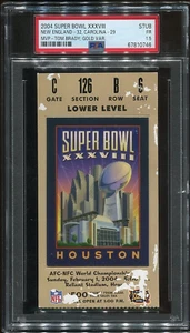 Super Bowl XXXVIII 38 2004 boleto completo Patriots v Panthers Tom Brady MVP PSA 1.5 - Imagen 1 de 2