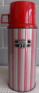 Vintage Thermoskanne 70`s Flachmann 1,02 Liter silber rote Streifen - Bild 1 von 4
