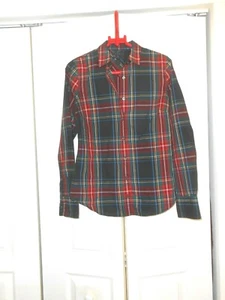 J. CREW--RED/ BLACK/ BLUE/ GREEN PLAID SHIRT STYLE/ BLOUSE COTTON TOP--SIZE 4 - Picture 1 of 2