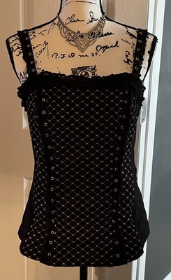 Y2K Tripp NYC Black Purple Patterned Corset Top Goth Grunge Hot Topic Large Lace - Image 1 of 4