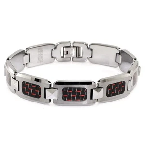 Pulsera de eslabones de fibra de carbono roja de carburo de tungsteno para hombre 8,5" - Imagen 1 de 4