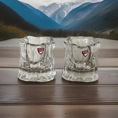 PAR de vidrio pesado ORREFORS Suecia 'CAPELLA' votivos SOPORTES CANDELABROS Foto 1 de 4