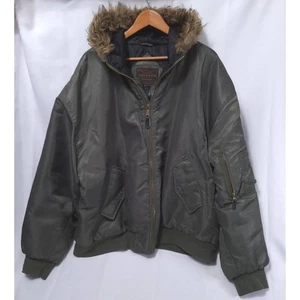 Arizona Jean MA-1 Flight Bomber Military Jacket Mens XL Hood Army Green Puff - Picture 1 of 11