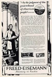 1925 Freed-Eisemann: Mastery in Radio; Abraham Lincoln Vintage Print Ad - Picture 1 of 1