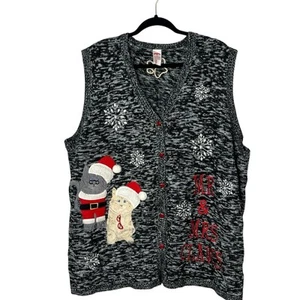 Womens 3X Sweater Vest Cat Christmas Mr Mrs Claws Cottagecore Festive - Picture 1 of 7