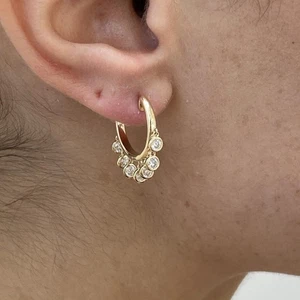 Diamond Hoop Earrings Round 0.8 Ct E-F VS1 Lab Created 14k Yellow Gold Drop - Picture 1 of 6