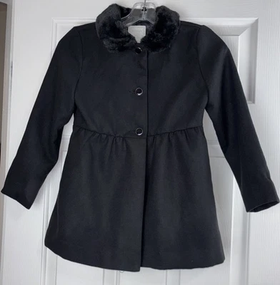 Gymboree Girls Dress Coat Black Size M 7-8 Faux Fur Collar Pockets Button Up - Image 1 of 4