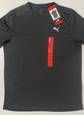 NEW PUMA Mens Lightweight Crew Active Tee T-Shirt Short Sleeve Logo BLACK MEDIUM - Image 1 of 4