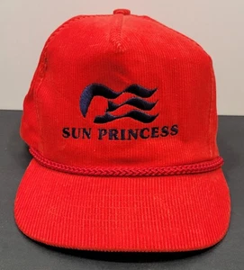 Vtg Red Corduroy Sun Princess Cap Hat Princess Cruises Wave Emblem Adjustable - Picture 1 of 11