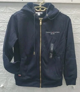 New Tommy Hilfiger Faux Fur Lined Full Zip Tommy Logo Hoodie Navy Size XSmall - Picture 1 of 7