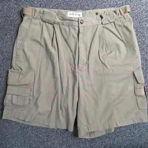 Vintage Orvis Cargo Shorts Men’s 36W Beige Brown Bermuda Cotton Fishing Pockets - Picture 1 of 8