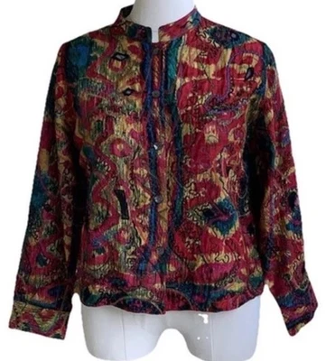 Chaqueta Blazer Chicos 3 (US XL) Seda Bordada Lentejuelas Cuentas Usable Arte Foto 1 de 4