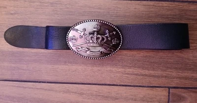 Genuine Leather Belt Size 32 with 1.5 inch width Crown Accent Brass Buckle  - Image 1 of 4