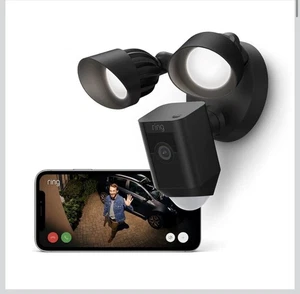 Ring Floodlight Cam Wired Plus Black Outdoor Security Camera 1080P HD WiFi CCTV - Picture 1 of 4