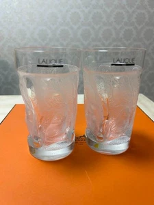 LALIQUE Owl Crystal Glass Tumblers Set of 2 Frosted Art Glass France - Picture 1 of 9
