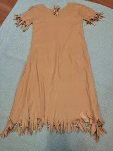 Faux Suede CUSTOM MADE BEADED Native American Costume Indian Dress S/M (Read) - Picture 1 of 5