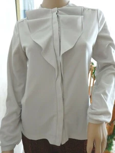 Vintage Ladies Positano Light Gray Ruffled Collar Light Gray Blouse (#0955) - Picture 1 of 8