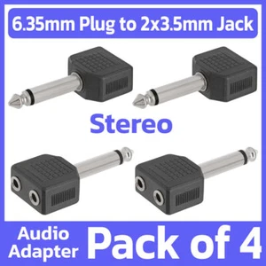 4 Pack 6.35mm Plug to 2x 3.5mm Stereo Jack Adapter Two 1/8" to 1/4" Converter - Picture 1 of 4