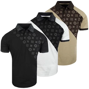 Polo Shirt Mens Designer Italian Logo Sport Stripe Chest Panel Slim Fit Stretch - Picture 1 of 11