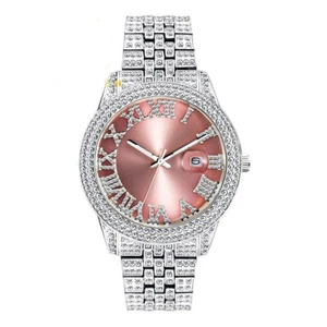 Reloj para mujer 43MM Full Ice Out estrás esfera grande acero inoxidable cuarzo - Imagen 1 de 20
