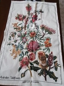 Vintage Australian Wildflowers Linen Tea Towel By Buck Marketing NOS - Picture 1 of 6