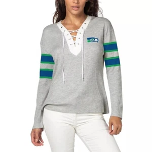 Junk Food Womens NFL Seattle Seahawks Thermal Lace-Up L/S Shirt New M, L - Picture 1 of 3