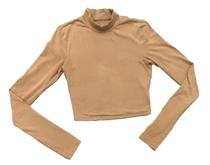 Aero Seriously Soft Crop Top Juniors Size XS Tan Mock Neck Long Sleeves Preppy - Picture 1 of 4