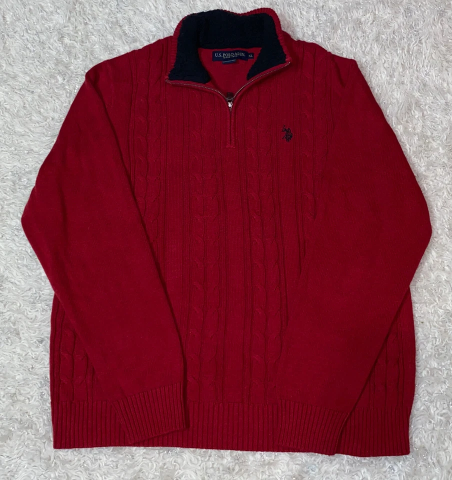 U.S. Polo Assn. Men Cable knit Fleece Lined Neck 1/4 Zip Pullover XL - Image 1 of 4