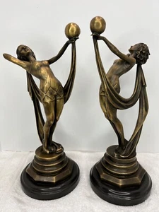 SIGNED Milo Original Real Bronze Statue - Dancer with Globe (Pair of Statues) - Picture 1 of 11