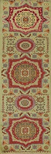 Läuferteppich 3x10 Fuß grün kasachisch orientalisch handgeknüpft Flur Wollteppich - Bild 1 von 12