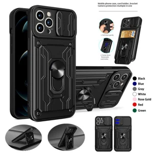 For iPhone 15 Pro Max 14 13 12 11 XR 7 Ring Kickstand Phone Cover with Card Case - Picture 1 of 17