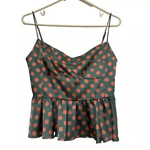 New Zara Peplum Bustier Camisole Top Grey Pink Polka Dot Size L Spaghetti Strap - Picture 1 of 4