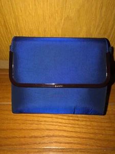 Vintage GUCCI navy blue cobalt box iridescent silk taffeta clutch pouch cosmetic - Picture 1 of 10