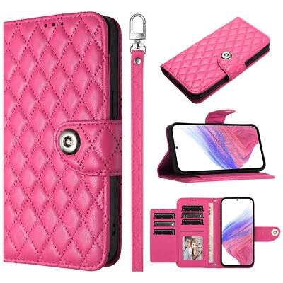 Rose Leather Grid Wallet Phone Case For Xiaomi OPPO Realme Vivo Redmi Nokia Sony - Image 1 of 4