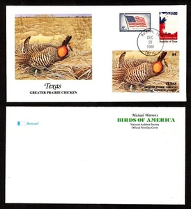 1988 Fleetwood/Audubon Birds First Day Cover - Texas - Greater Prairie Chicken - Picture 1 of 1