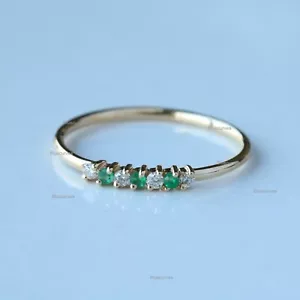Genuine Emerald & Natural Diamonds Alternate Ring Solid 18k Gold Eternity Band - Picture 1 of 8