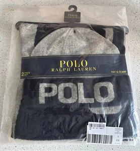 Polo Ralph Lauren Mezcla de Lana Gris Marino Bufanda Gorro Sombrero Juego de Regalo AUTÉNTICO NUEVO CON ETIQUETAS - Imagen 1 de 6
