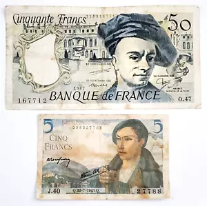 FRANCE: SET OF 2 FRANCS 1943/1987 BANKNOTES ~ 50, 5 - Picture 1 of 4