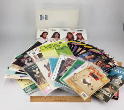 Crafting Lot - Mesh Plastic Canvas Sheets Patterns Cross Stitch  Tulip Foiling - Image 1 of 4