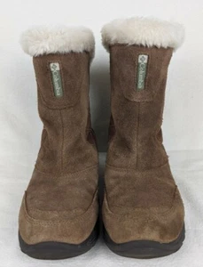 Columbia Womens Ankle Boots Size 4 Leather Suede Brown Winter Faux Fur Pull on - Picture 1 of 12