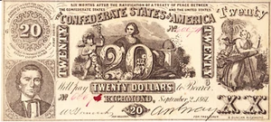 1861 Confederate $20 T-20 Contemporary Counterfeit - Picture 1 of 2
