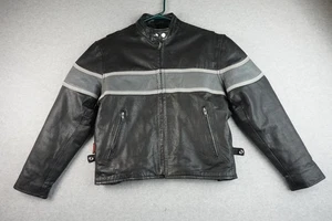 Harley Davidson Damen Leder Moto Jacke Gr. 18 schwarz grau Reißverschluss Manschette LESEN - Bild 1 von 12